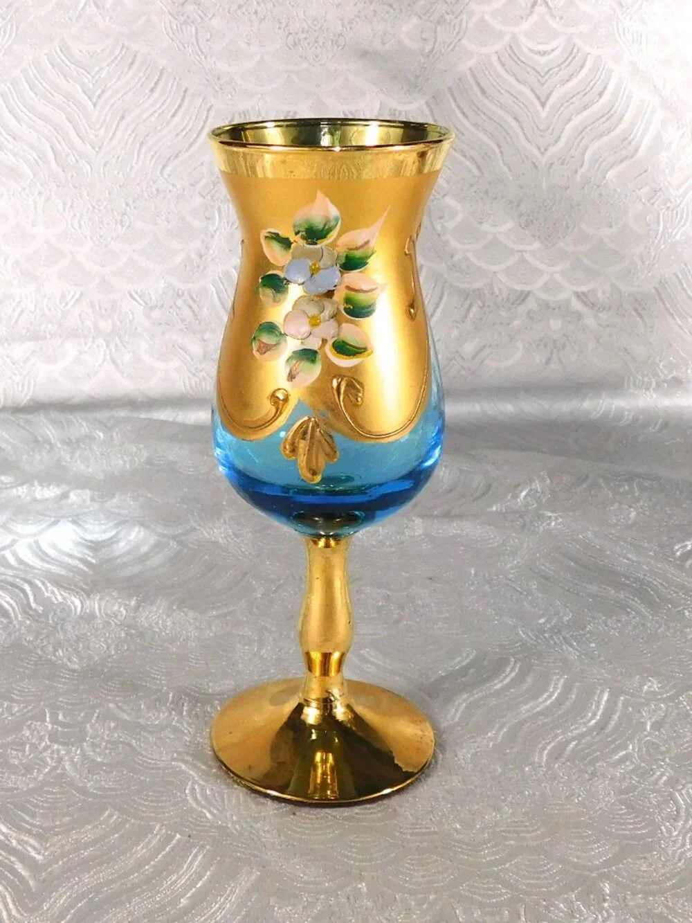 Blue Glass Decorative Decanter with Six Matching Glasses # 27780